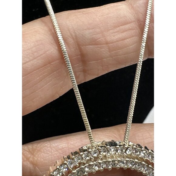 Premier Designs Duet Crystal Pendant Silver Tone Necklace 19” Snake Chain - Picture 4 of 11